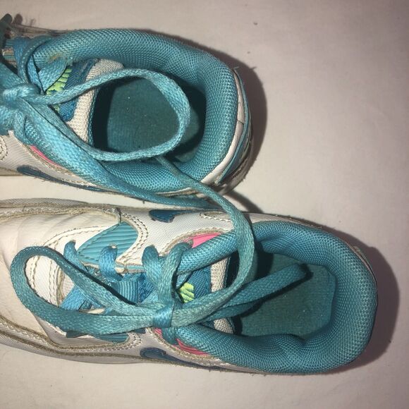 Girls Nike Air Max '90 White Lagoon Blue Volt Clear Water Running sz 10Y - Picture 3 of 9